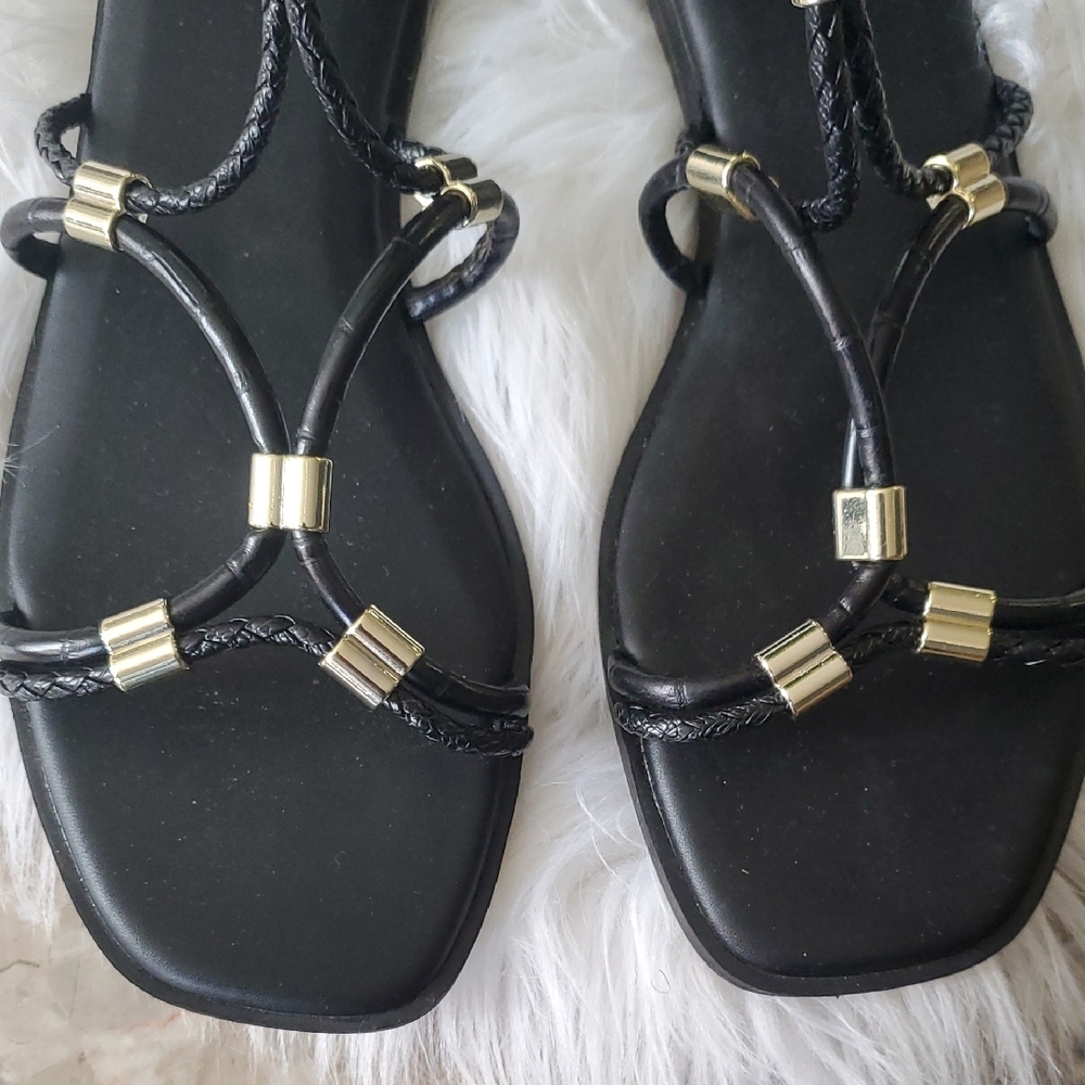 Aldo Black Sandals with Gold Accents Size 8.5 - Picture 2 of 14